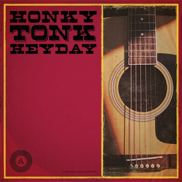 An acoustic guitar with text, 'Honky Tonk Heyday'